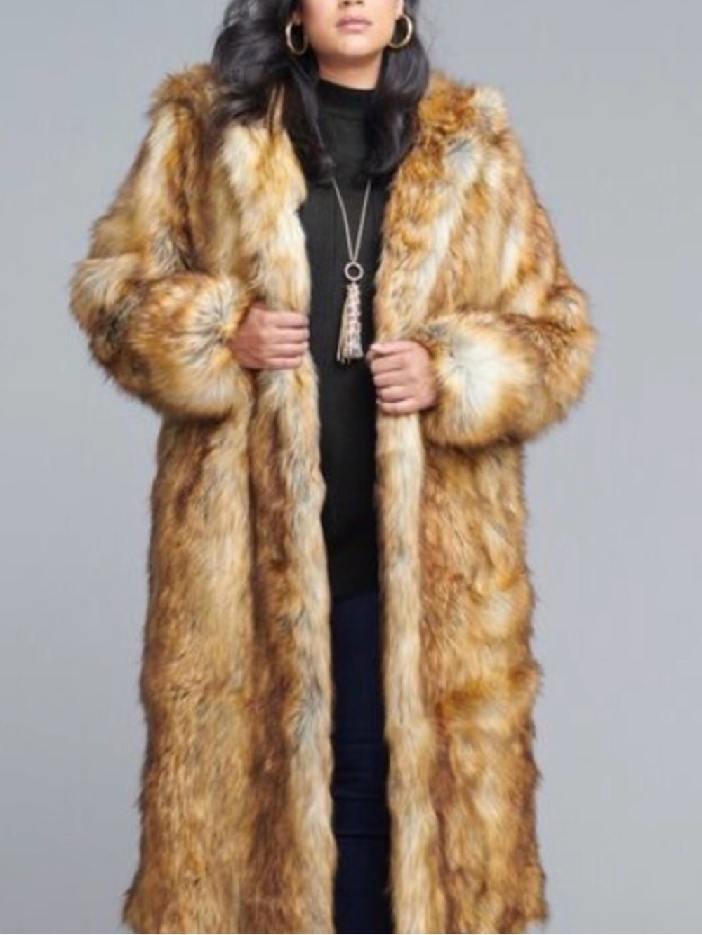Chinchilla Long Fur Coat in Golden Brown Mix